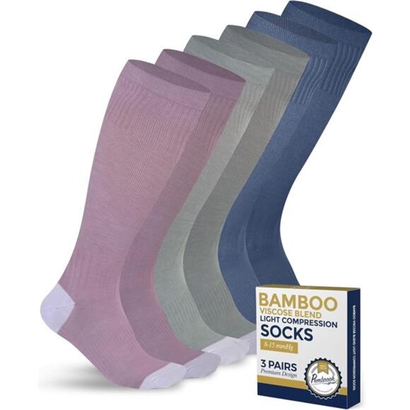 Bamboo Viscose Light Compression Socks - 3 Pairs | 8-15 mmhg - Picture 1 of 7